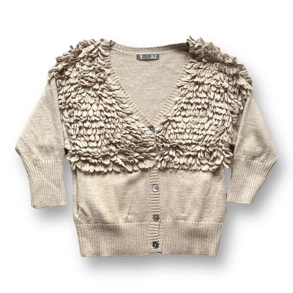 A.T by Atsuro Tayama Loop Knit 3/4 Sleeve Cardigan Sweater Tan Wool Alpaca 38 - Picture 7 of 12